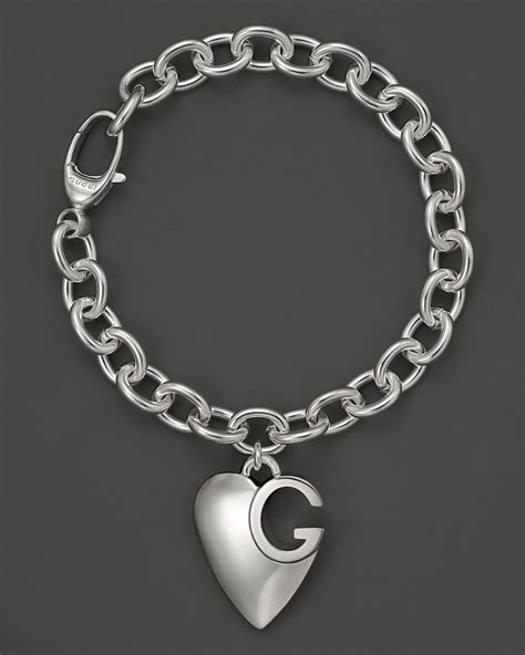 Sterling Silver Gucci Heart Chain Bracelet 